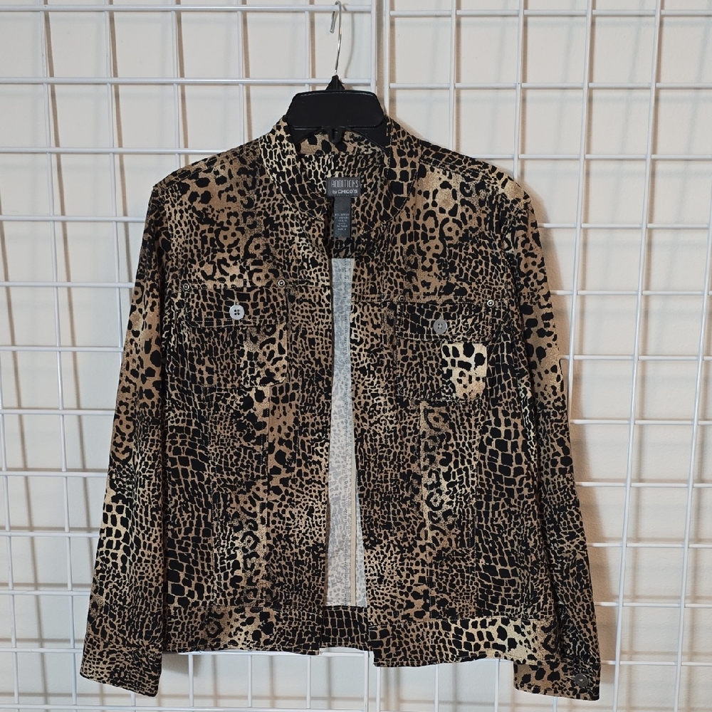 Chico's Leopard-Print Open Jean Style Jacket - Black & Brown Size Medium Chico 1